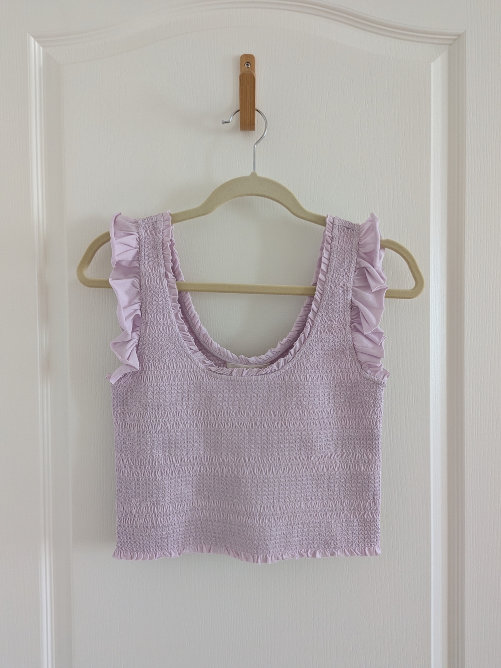 LoveShackFancy Lilac Smocked Ruffle Cropped Tank Size S